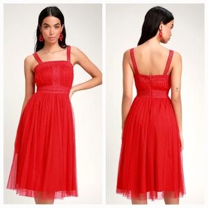 NWT Lulus Forever Love Red Swiss Dot Sleeveless Party Semiformal Dress Large L